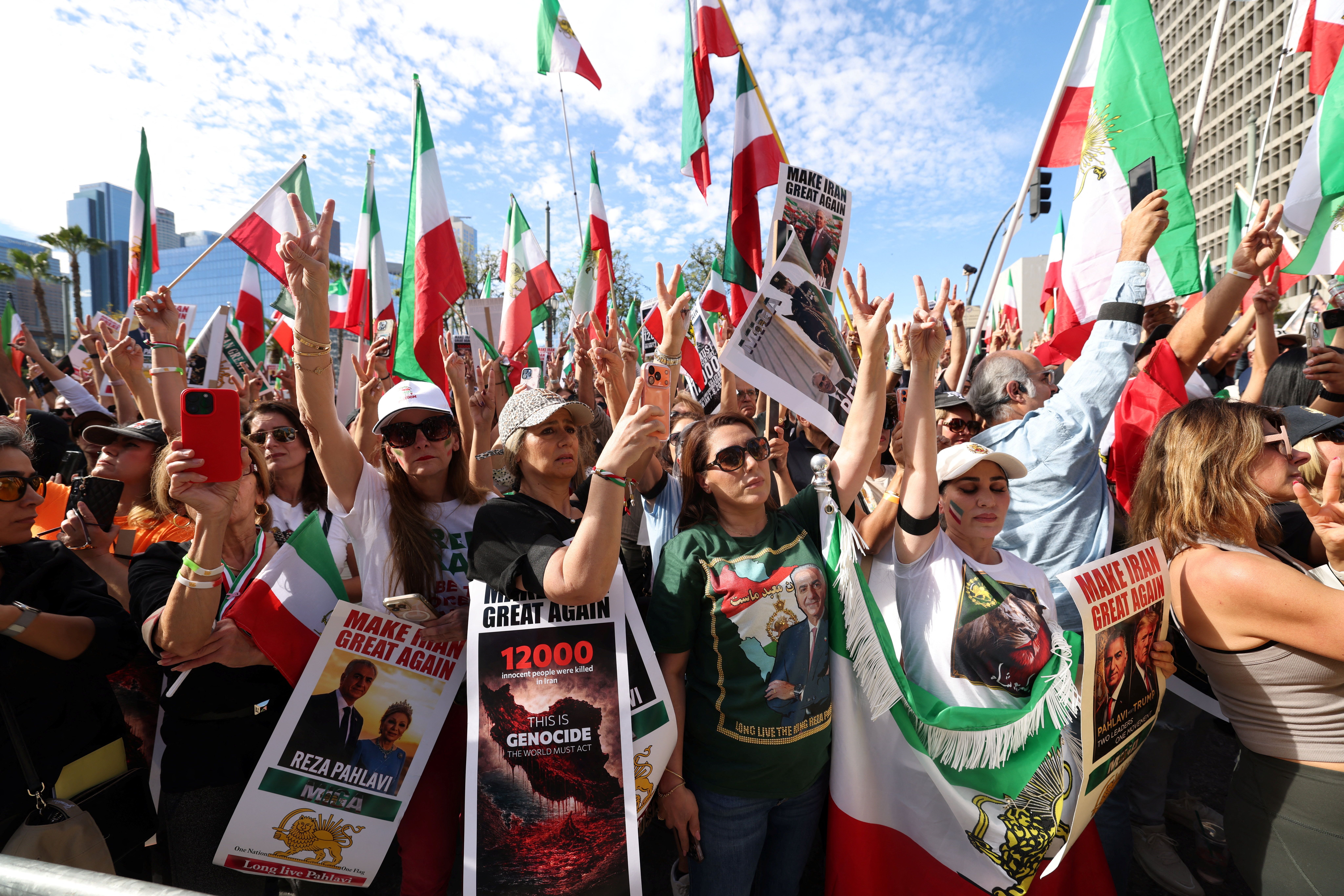 People march in support of nationwide protests in Iran, Los Angeles, California, US January 18, 2026. 