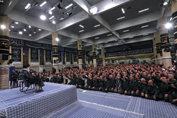 Iran’s Supreme Leader Ali Khamenei during a meeting with senior commanders of the Revolutionary Guards in Tehran