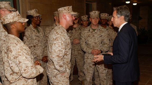 Secretary of State Antony Blinken with the US Marine Corps embassy security guard detachment in Baghdad, Iraq, November 5, 2023.