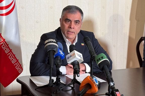 Iranian Oil Minister Mohsen Paknejad makes a statement following a signing ceremony attended by Russian Energy Minister Sergei Tsivilev in Moscow, Russia, April 25, 2025.