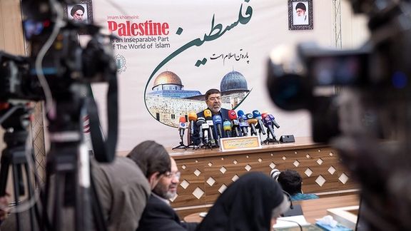 Brigadier General Ramazan Sharif, the spokesperson for Iran's Revolutionary Guards, during a press conference in Tehran