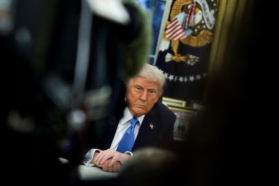 Donald Trump points a finger while delivering remarks, October 1, 2024