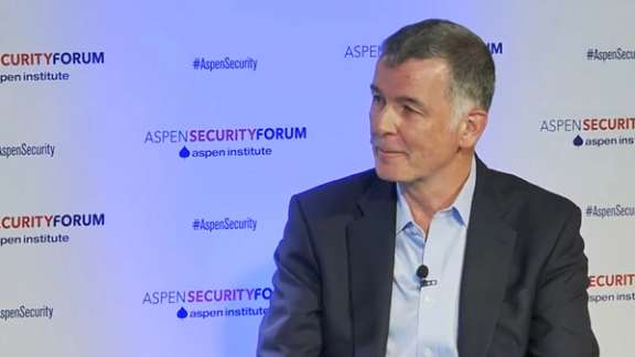 Richard Moore, chief of MI6, speaking at the Aspen Security Forum on July 21, 2022