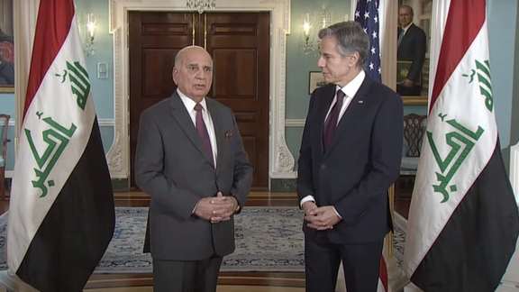 Deputy Prime Minister and Foreign Minister of Iraq, Fuad Hussein with Secretary of State Antony Blinken in Washington on February 9, 2023