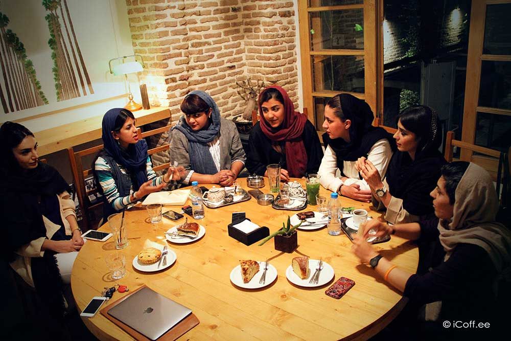 Women gather at a café in Tehran. Cafés have become important social spaces for young Iranians, but several venues in the capital were recently closed. (File photo)