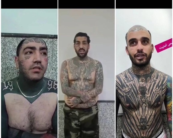 An Iranian police video distributed online depicts Arash Sayyadi (right), Ashkan Shekariyan-Moghadam (center) and Ressam Sohrabi delivering confessions