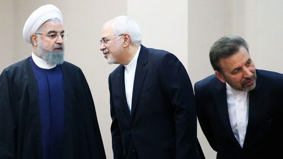 Former president Hassan Rouhani (left), former foreign minister Javad Zarif (center), and former minister of information and communications technology Mahmoud Vaezi in Kazakhstan's capital, Astana (February 2019)