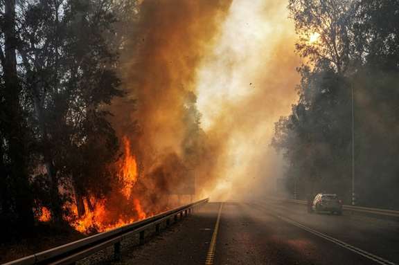 آتشسوزی در حاشیه جادهای در شمال اسرائیل به دنبال حملات حزبالله، ۱۵ خرداد