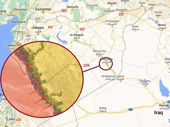 The area of conflict near US bases in Syria