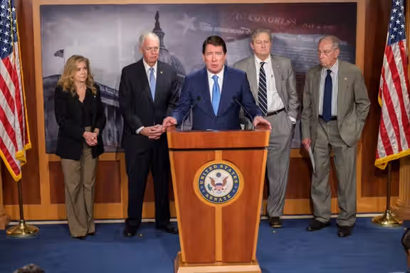 Senator Bill Hagerty presenting a resolution on US Iran sanctions on June 22, 2023