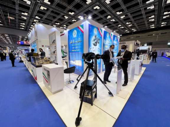 A turret machine gun is displayed at the IRGC booth at the Doha International Maritime Defense Exhibition. March 22, 2022