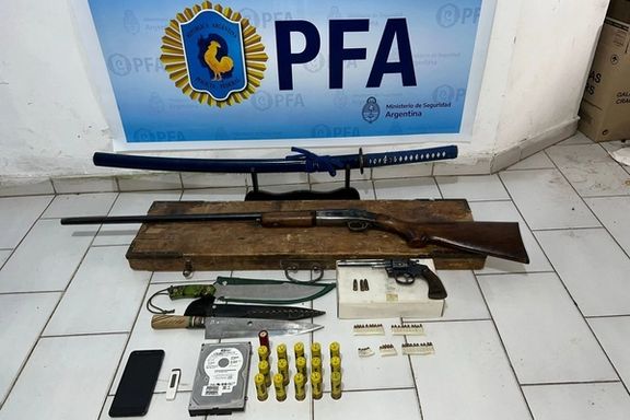 An undated handout photo shows items confiscated during police raids after Argentina's Federal Police dismantled what it said was a terrorist cell planning attacks on the Jewish community, in Mendoza, Argentina.