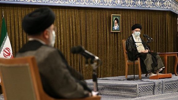Iran's Supreme Leader Ali Khamenei speaking as President Ebrahim Raisi looks on. August 2021
