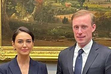 US national security adviser with Iranian activist Nazanin Boniadi on Oct. 14, 2022