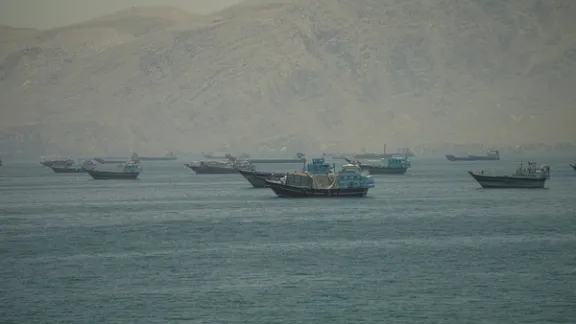 Vessels anchored at the Strait of Hormuz, as seen from Musandam, Oman, on May 25, 2026