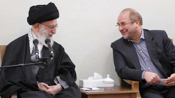 Ghalibaf seen with Supreme Leader Khamenei in this undated photo