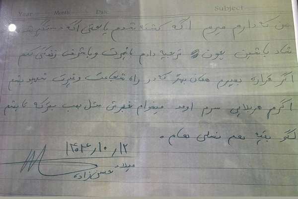 وصیتنامه میلاد حسنزاده: اگر کشته شدم، بدانید ترجیح دادم باشرف باشم