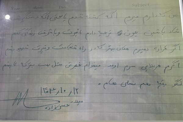 وصیتنامه میلاد حسنزاده: اگر کشته شدم، بدانید ترجیح دادم باشرف باشم