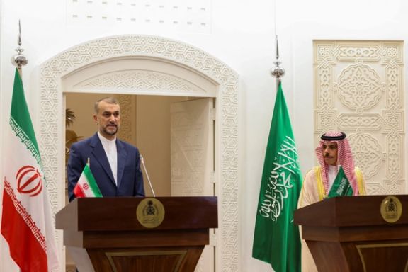 Iran's Foreign Minister Hossein Amir-Abdollahian and Saudi Arabia's Foreign Minister Prince Faisal bin Farhan Al Saud hold a press conference in Riyadh, Saudi Arabia, August 17, 2023.