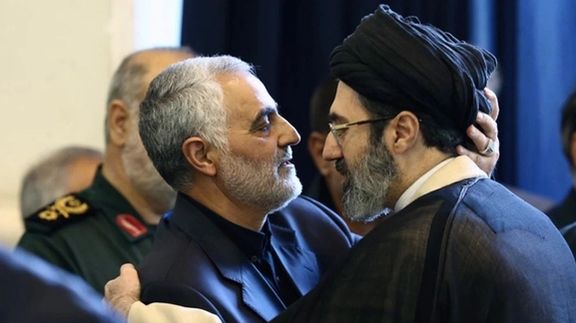 Mojtaba Khamenei (R) with former IRGC commander Qasem Soleimani. Undated