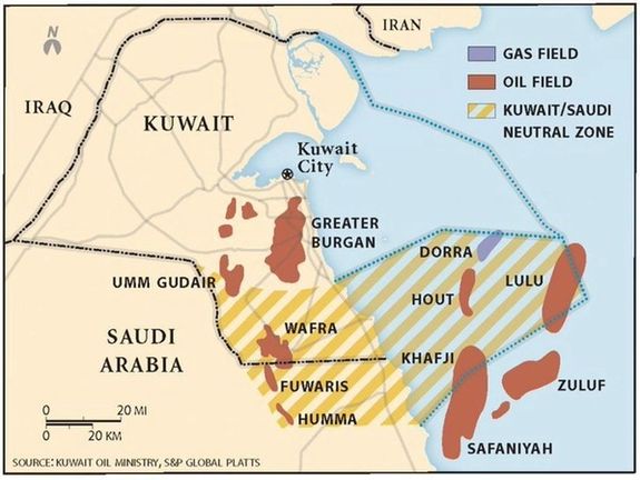 A map from Kuwait's oil ministry showing the Dorra gas field near the tip of the Persian Gulf.
