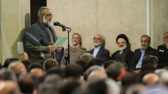 Senior IRGC General Mohammad-Reza Naghdi during a meeting with Iran’s ruler Ali Khamenei