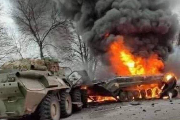 A photo released by Ukraine's defense ministry showing what it says is a Russian tank.
