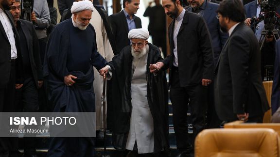 Ayatollah Ahmad Jannati (center) during an event in Tehran on June 26, 2023