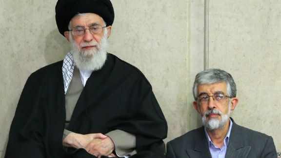 Gholam-Ali Haddad-Adel with Supreme Leader Ali Khamenei. Undated