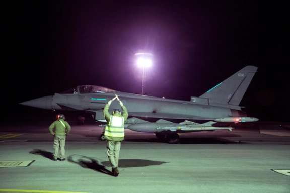 US naval aircraft launching strikes against the Houthis in February 2024.