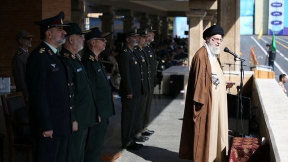 Iran’ Supreme Leader Ali Khamenei and top military commanders of the country during a military event in Tehran on October 10, 2023