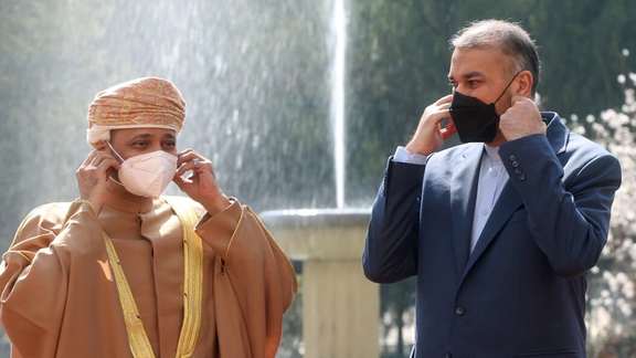 Amir-Abdollahian alongside his Omani counterpart Badr Albusaidi in Tehran. February 23, 2022