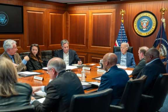 President Joe Biden meeting with his national security team during Iran's attack on Israel.
