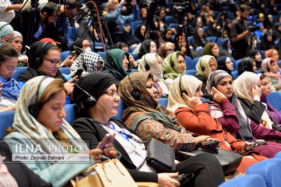 Foreign participants of an event about women in media organized by Jamileh Alamolhoda, President Ebrahim Raisi’s wife, in Mashhad in September 2023