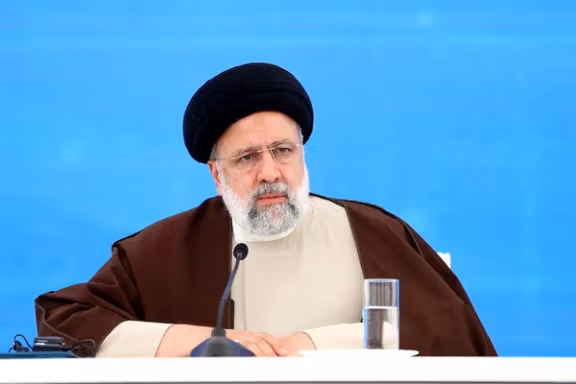 Iranian President Ebrahim Raisi speaks during a meeting with Azerbaijan's President Ilham Aliyev on the Azerbaijan-Iran border, May 19, 2024. Iran's Presidency/WANA (West Asia News Agency)