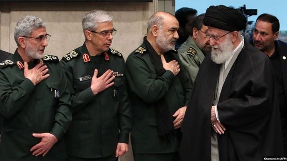 Iran's Supreme Leader Ali Khamenei with commanders of IRGC in 2019