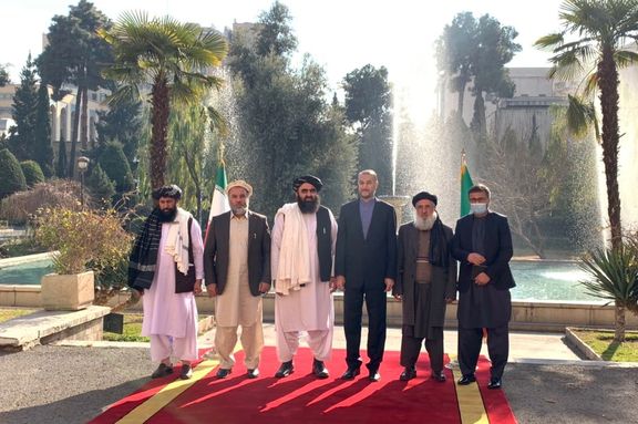 A Taliban delegation in Tehran meeting with foreign minister Hossein Amir-Abdollahian in January 2022