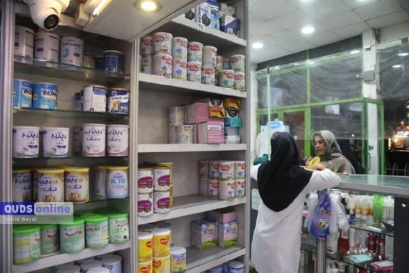 Powdered milk shelves at an Iranian drugstore