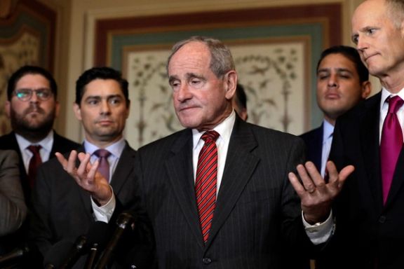 US Senate Foreign Relations Committee chairman Jim Risch (R-ID) talks to the media on Capitol Hill in Washington, January 30, 2019.