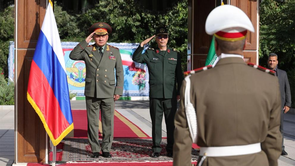 Russian Defense Minister Sergei Shoigu (left) and Chief of Staff of the Iranian Armed Forces Major General Mohammad Baqeri (Bagheri) in the capital Tehran on September 19, 2023  