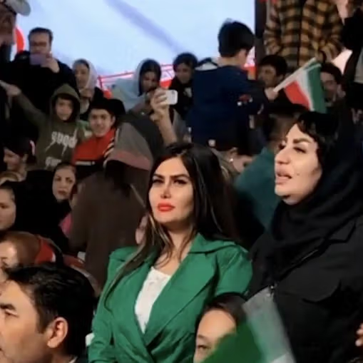 Women without the compulsory hijab attend a state-run ceremony in Tehran on November 7, 2025.