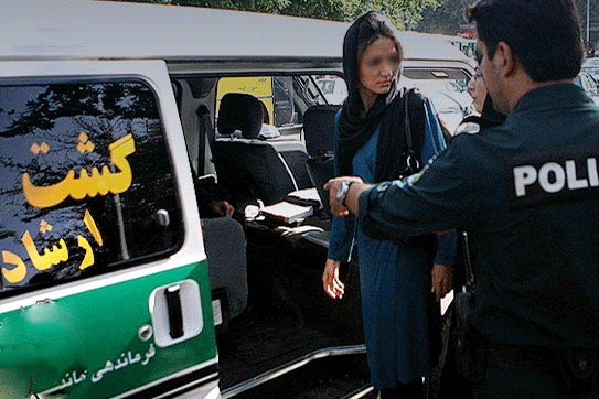 An Iranian woman detained by the notorious hijab police. Undated