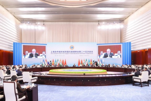 Iranian President Masoud Pezeshkian speaks during the Shanghai Cooperation Organisation (SCO) Summit 2025, in Tianjin, China, September 1, 2025.