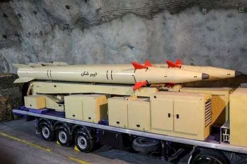 Iranian "Kheibarshekan" missiles are seen in an undisclosed location in Iran
