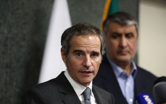 Grossi meeting the head of Iran's nuclear program, Eslami in Tehran on March 5, 2022