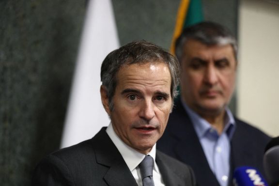 Grossi meeting the head of Iran's nuclear program, Eslami in Tehran on March 5, 2022