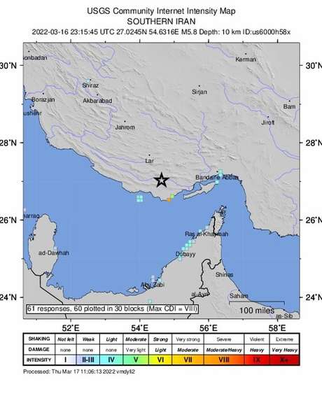 The location of today's earthquake near the Persian Gulf