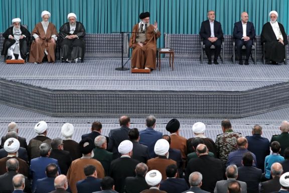 Iran's Supreme Leader Ali Khamenei (center) and senior officials during a meeting (March 2025)