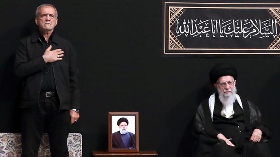 President-elect Masoud Pezeshkian with Supreme Leader Ali Khamenei during a religious ceremony on July 13.