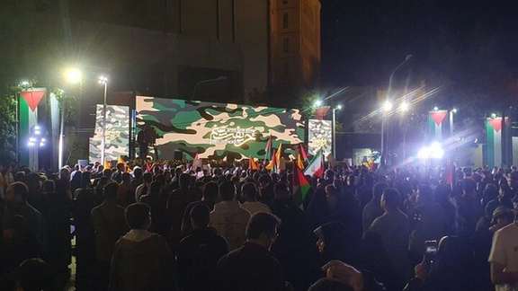 A regime-sponsored gathering of people who have volunteered to go to Gaza for war against Israel, Tehran (October 2023)